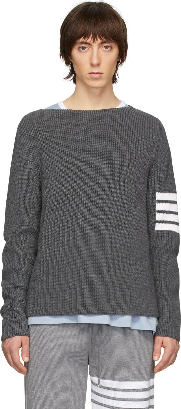 Thom Browne Grey 4-Bar Stitch Sweater