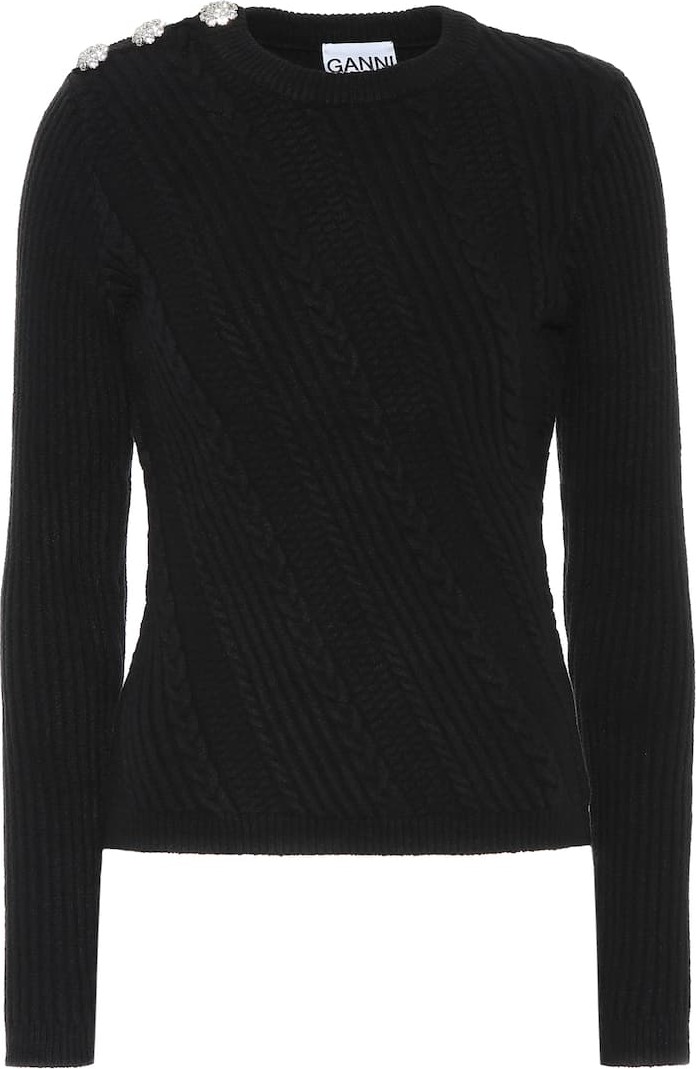 Ganni Embellished cotton-blend sweater