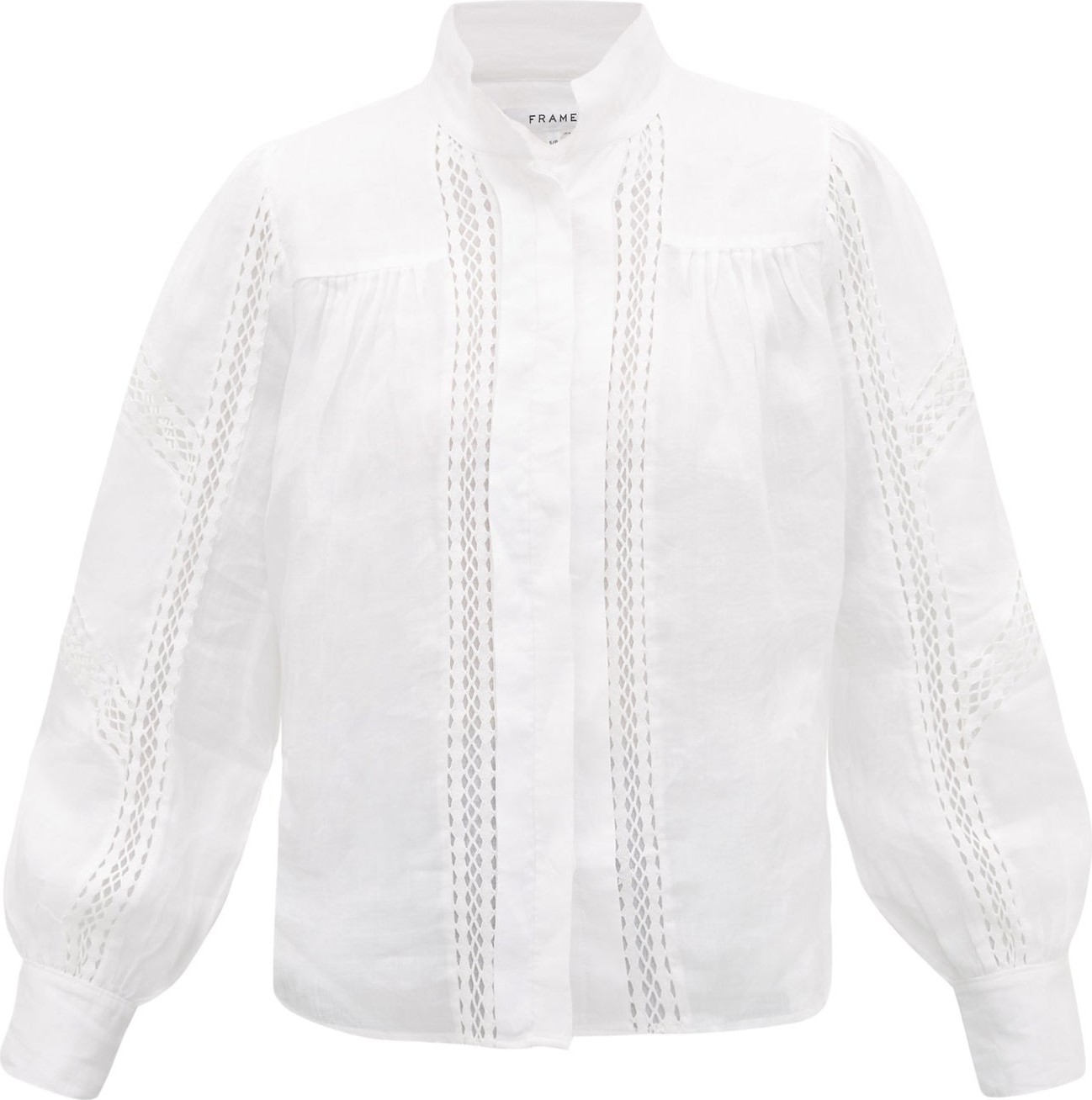 FRAME DENIM Diamond lace-insert ramie blouse