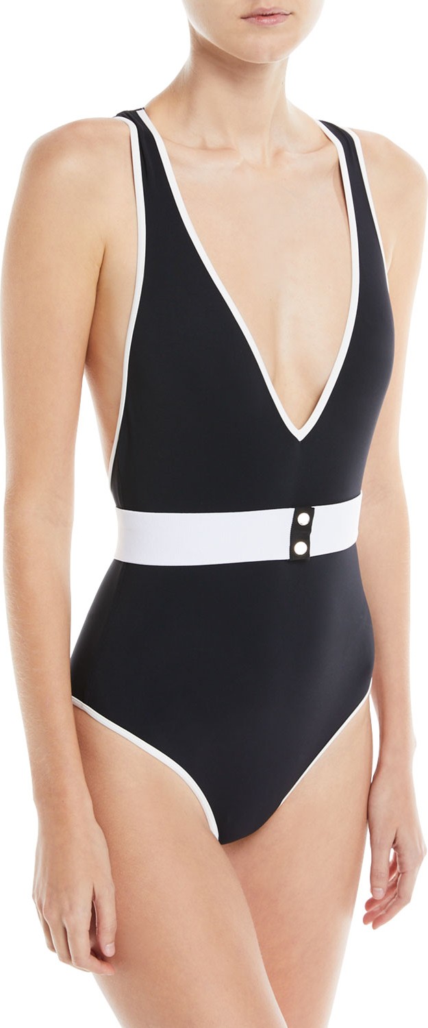 DIANE von FURSTENBERG Deep V Belted One-Piece Swimsuit