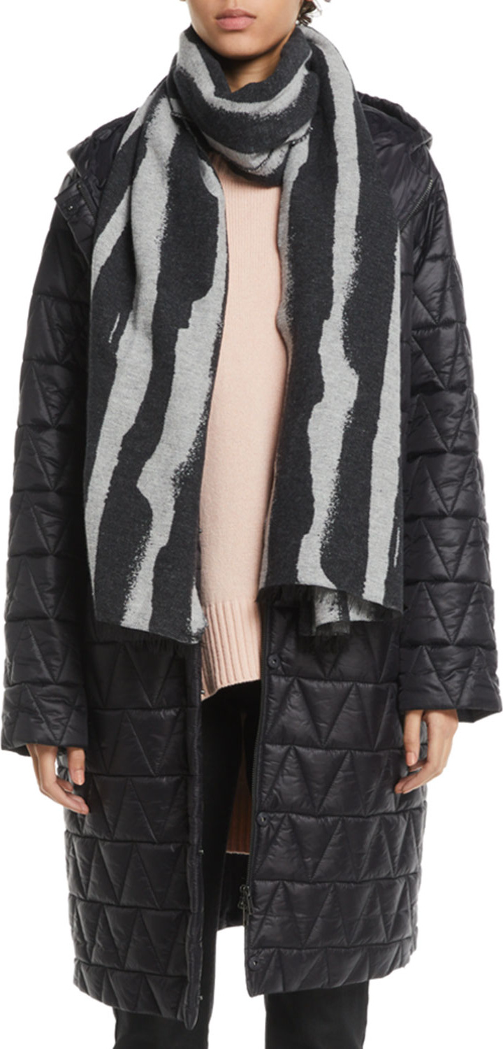 Eileen Fisher Chevron Quilted Hooded Long Coat