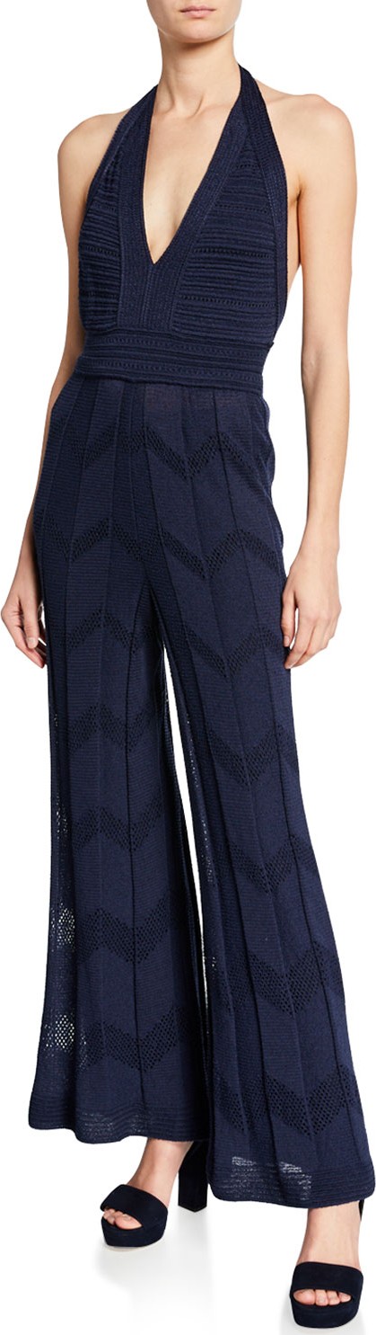 M Missoni Zigzag Stitch Wide-Leg Halter Jumpsuit