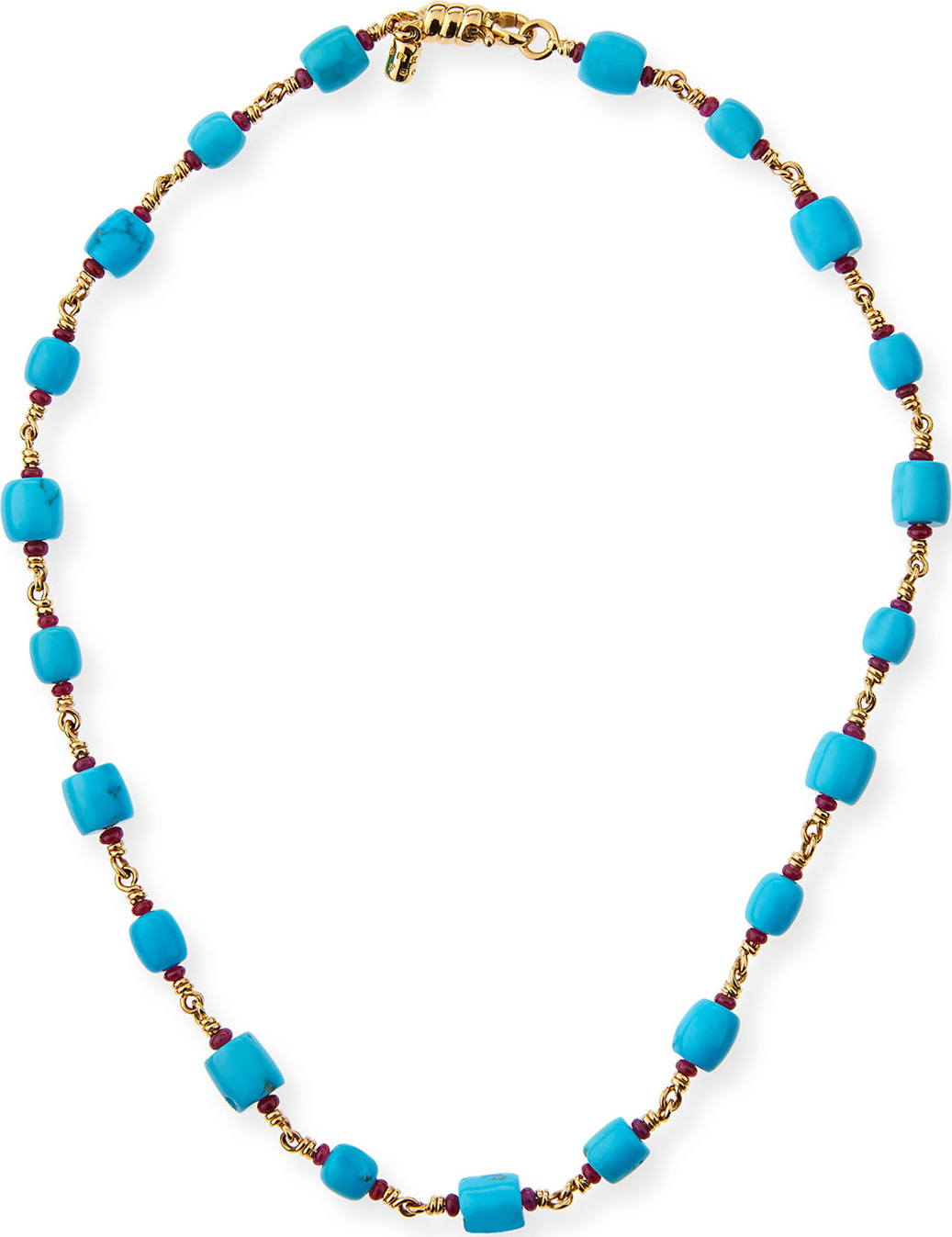 Paul Morelli Turquoise Barrel Bead Necklace with Rubies