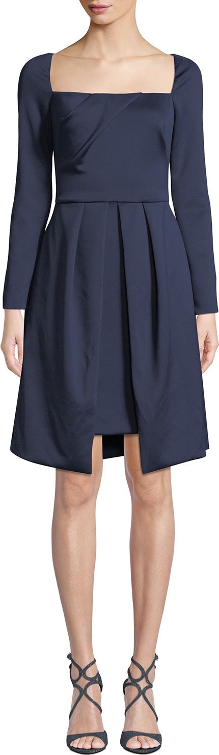 Black Halo Lovelei Square-Neck Long-Sleeve Dress