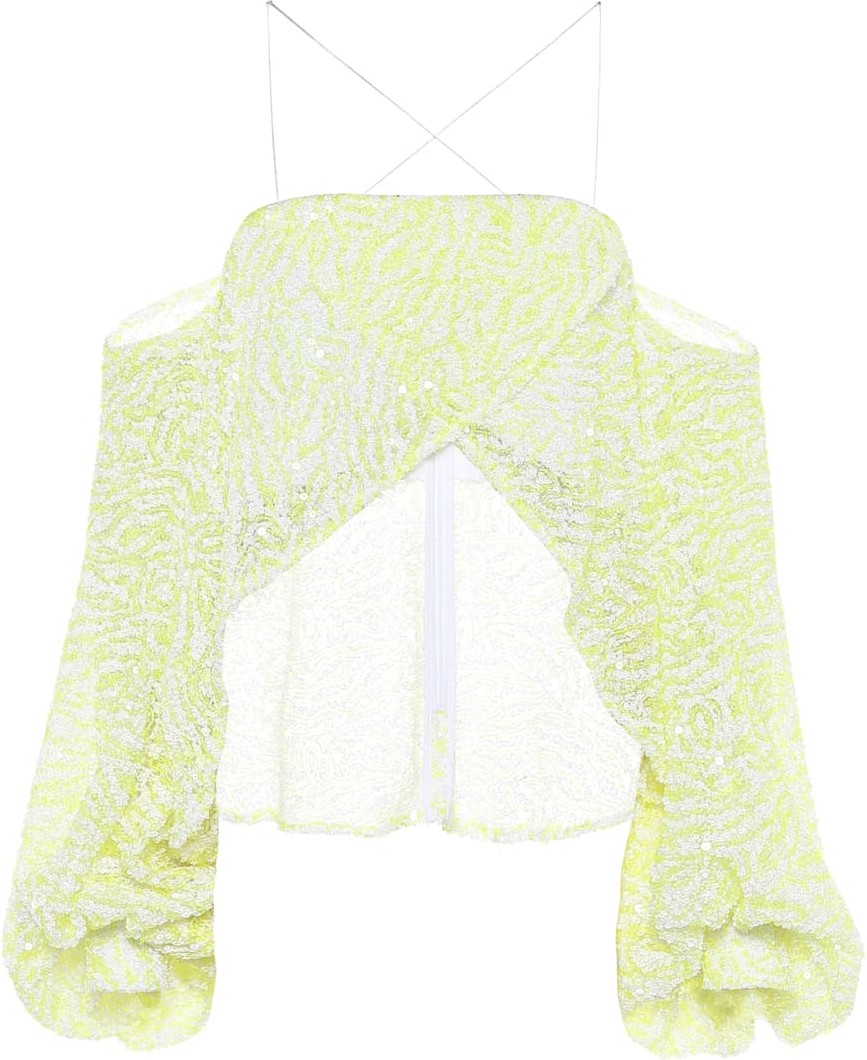 Halpern Sequined off-shoulder cropped blouse