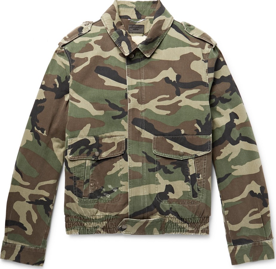 Saint Laurent Shearling-Lined Camouflage-Print Cotton-Twill Jacket
