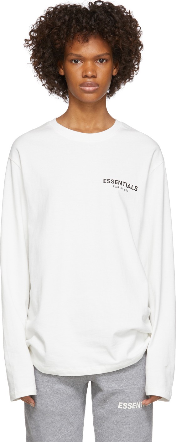 Essentials White Logo Long Sleeve T-Shirt