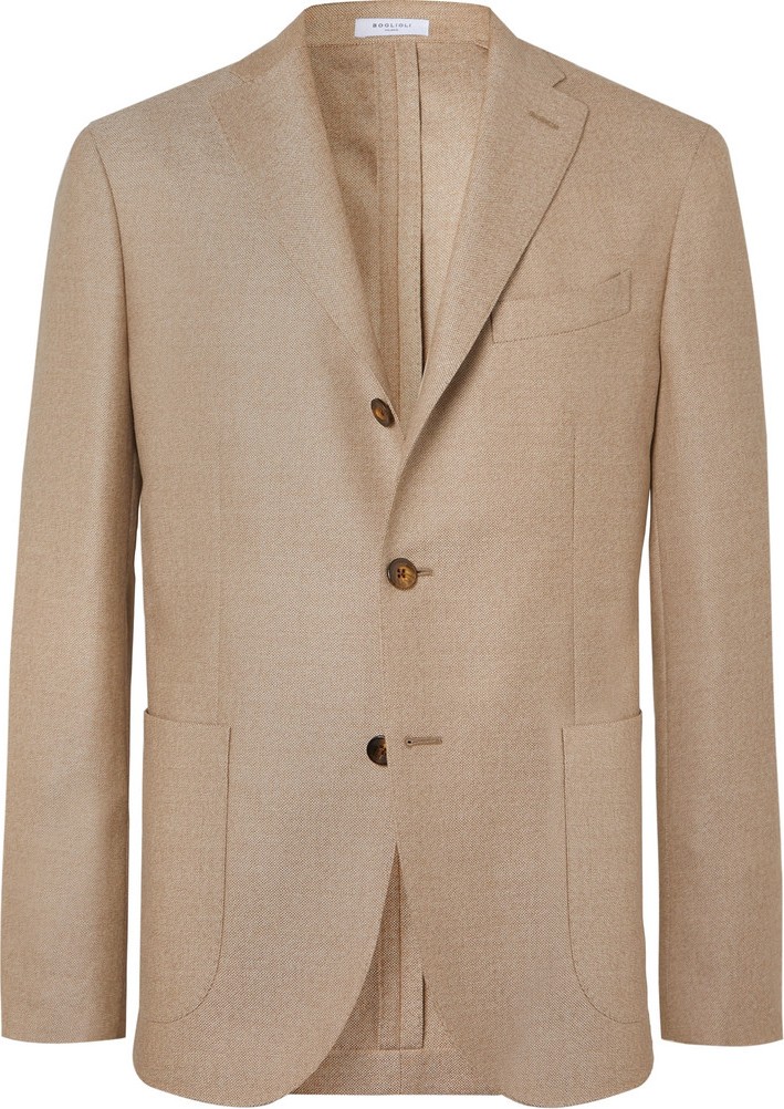 Boglioli Beige K-Jacket Slim-Fit Unstructured Virgin Wool-Hopsack Blazer