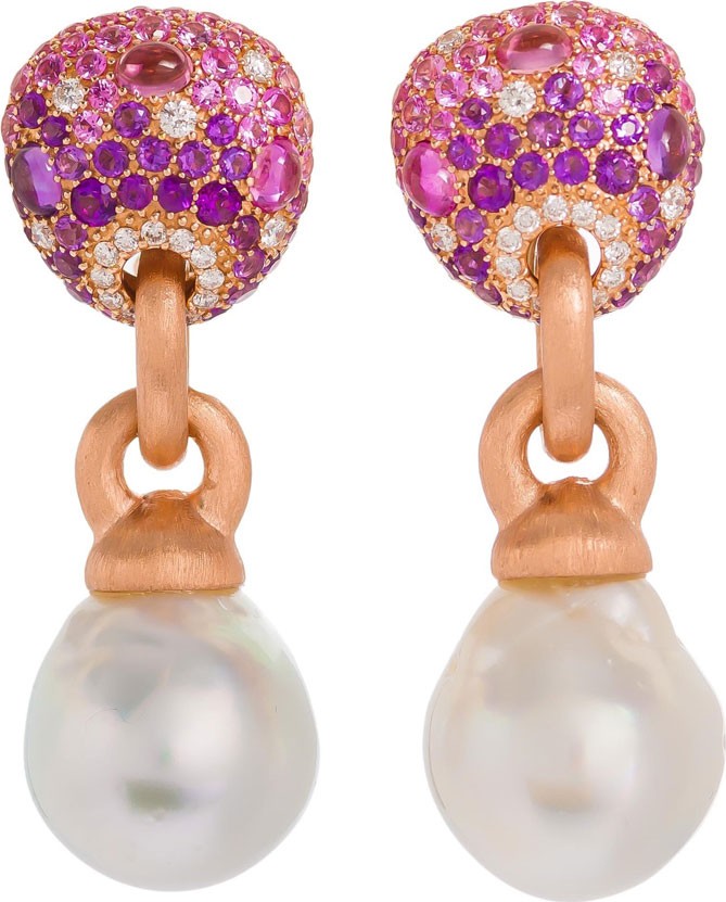 Margot McKinney 18k Pink Stone & Baroque Pearl Drop Earrings