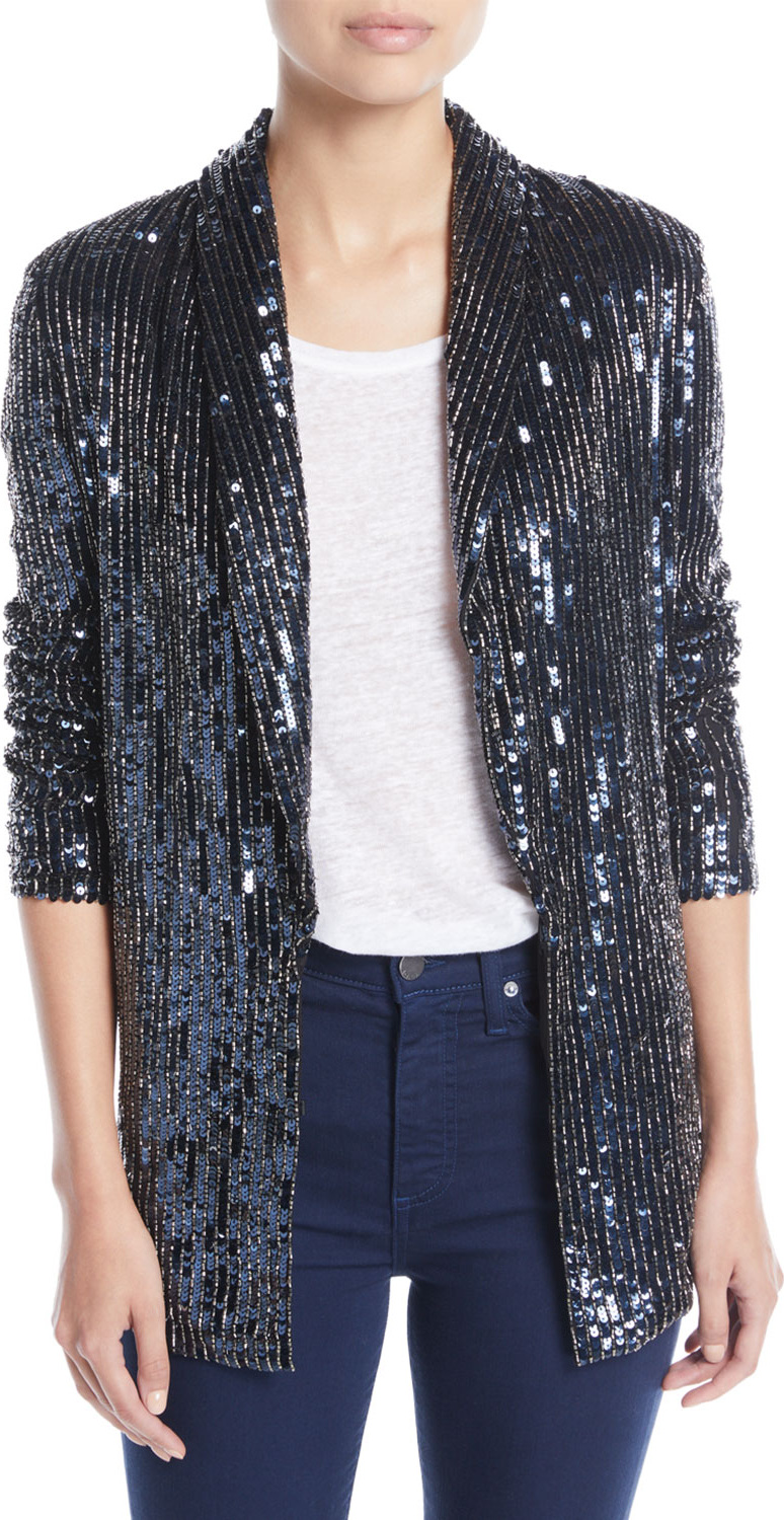 Alice + Olivia Jace Shawl-Collar Oversized Sequin Tux Blazer