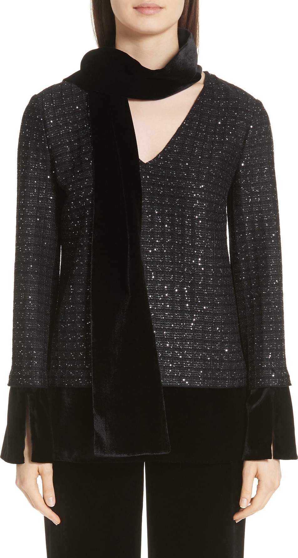 St. John Sprinkled Sequin Lattice Knit Top