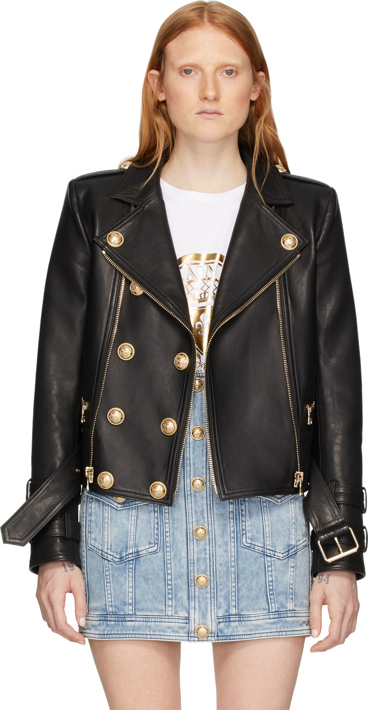 Balmain Black Leather 6-Button Biker Jacket