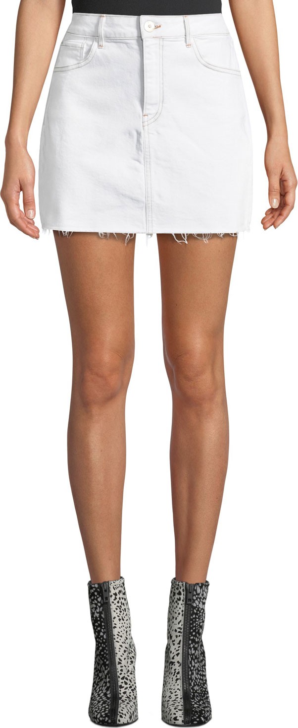 3X1 Celine High-Waist Frayed Denim Short Skirt