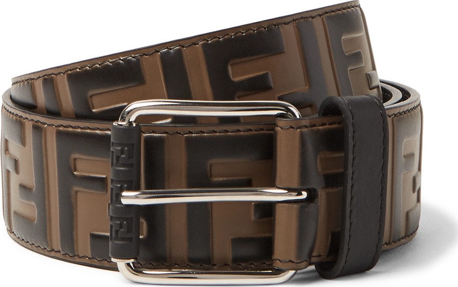 Fendi 4cm Brown Logo-Embossed Leather Belt
