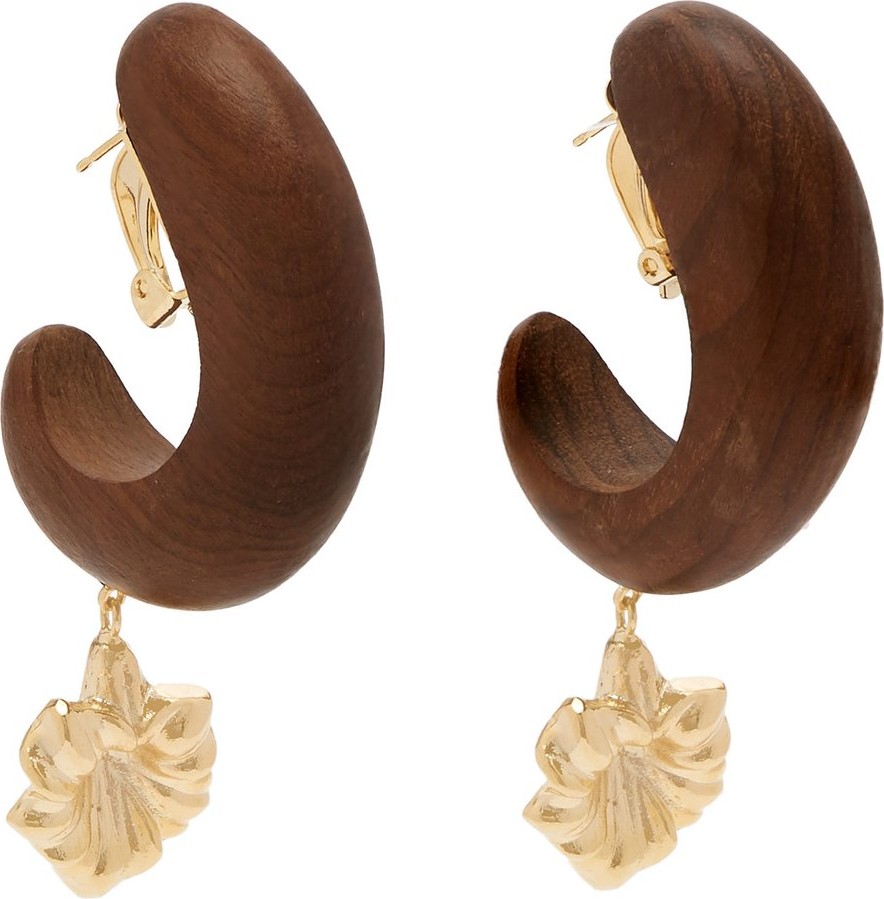 Vanda Jacintho Wooden ring flower drop earrings