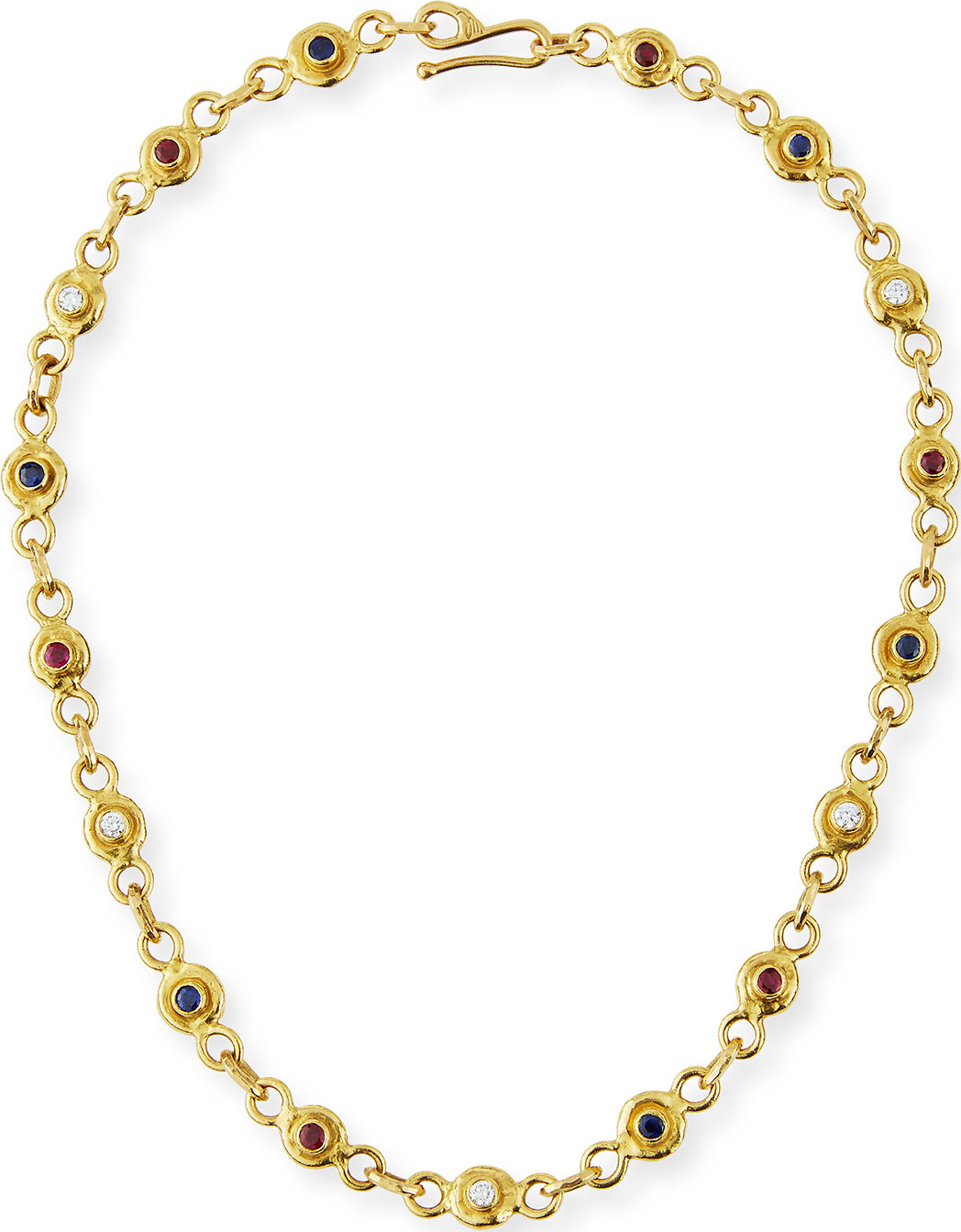 Jean Mahie 22K Gold Link Necklace with Diamonds, Sapphires & Rubies