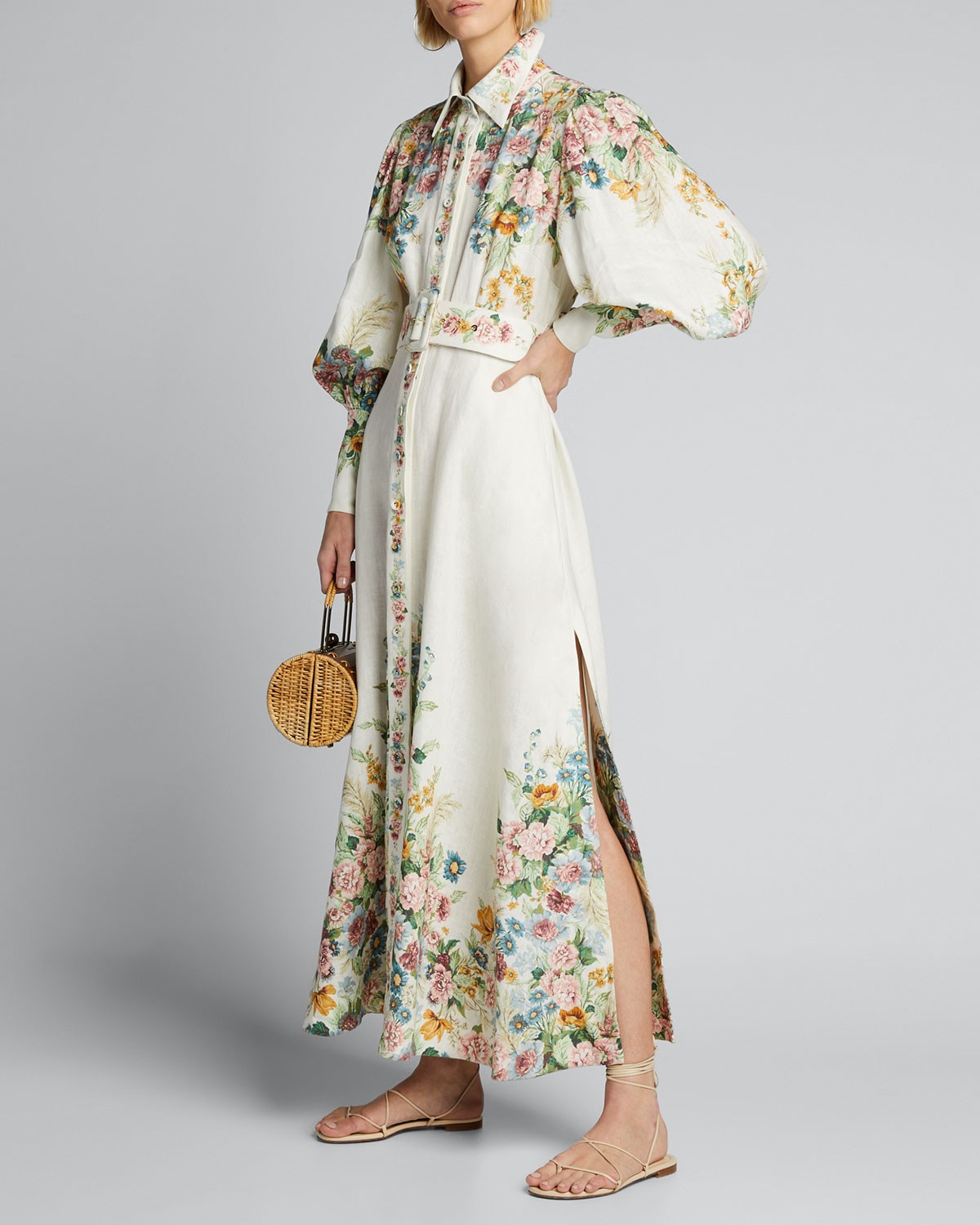 Zimmermann Wavelength Blouson-Sleeve Floral Long Dress