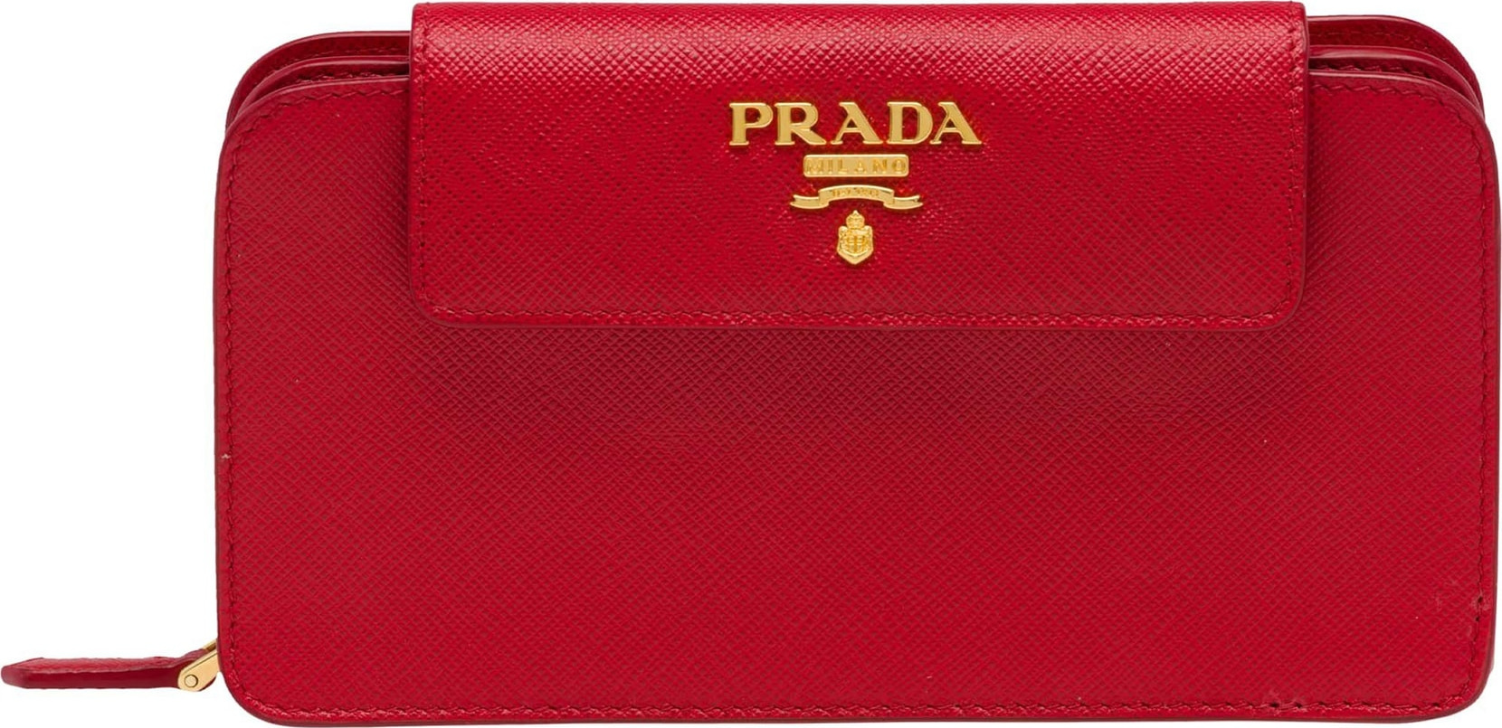 Prada Saffiano Leather Metal Oral Phone Wallet on a Chain