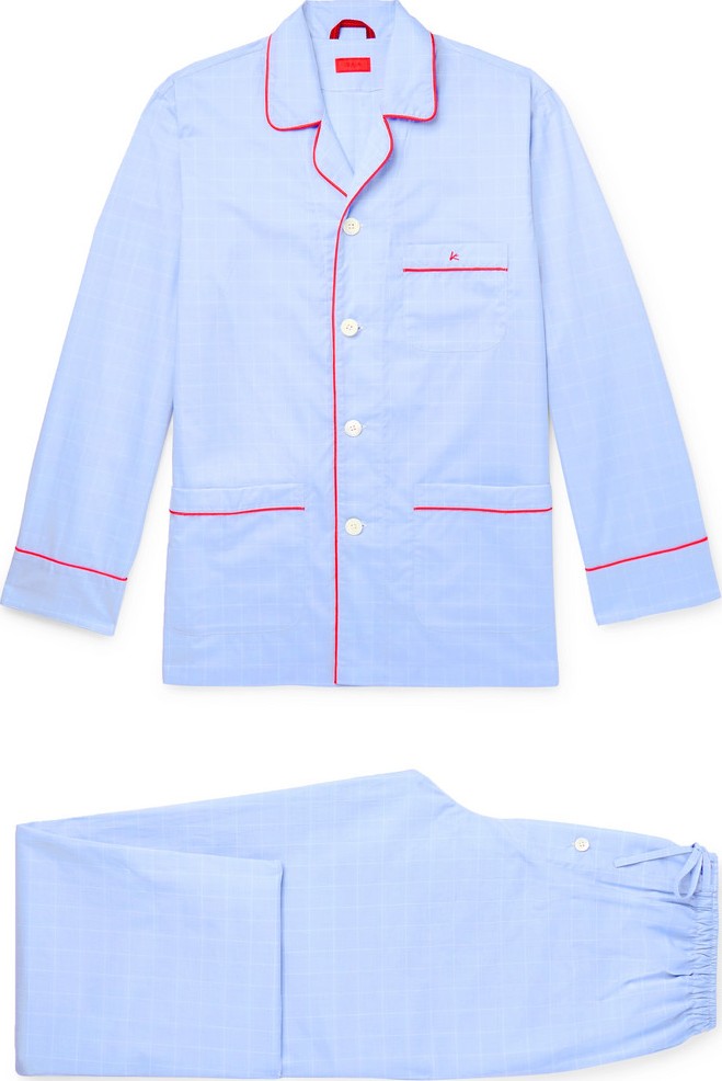 Isaia Piped Striped Cotton Pyjama Set