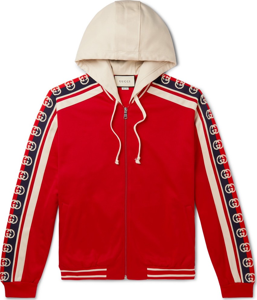Gucci Webbing-Trimmed Tech-Jersey Zip-Up Hoodie
