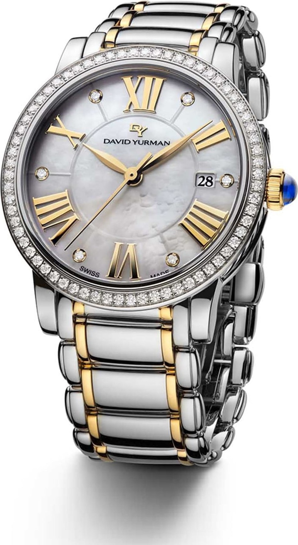 David Yurman 'Classic' 38mm Stainless Steel Quartz with Diamond Bezel and Gold