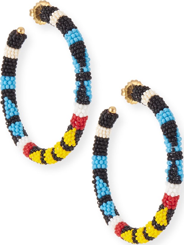 Oscar De La Renta Bead Pattern Hoop Earrings