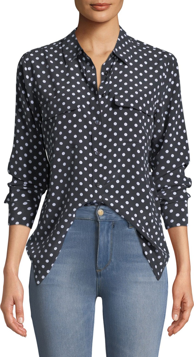 Equipment Dot-Print Button-Front Silk Slim Signature Shirt