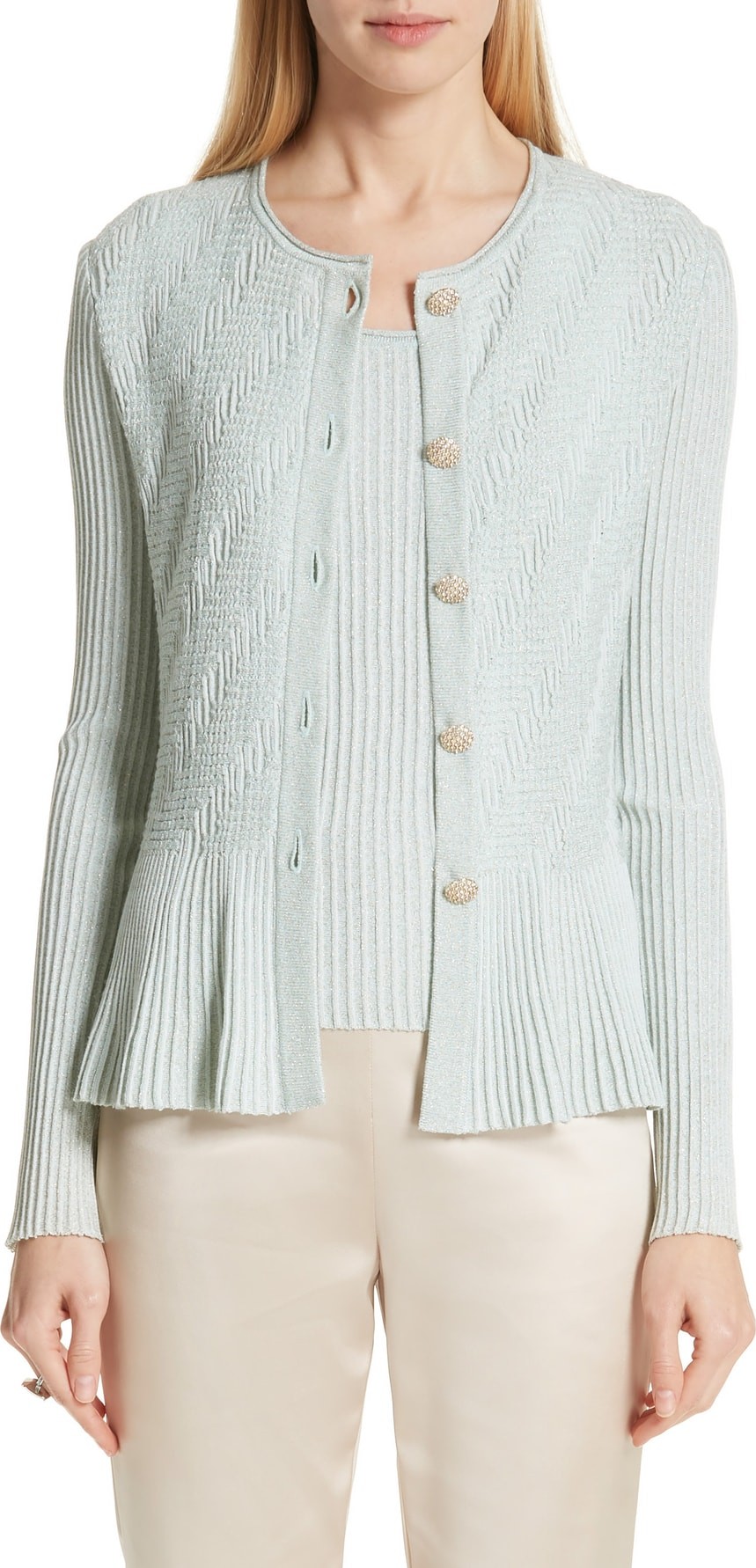 St. John Aria Ribbed Peplum Cardigan