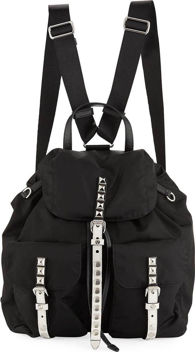 Prada Prada Black Nylon Backpack with Studding