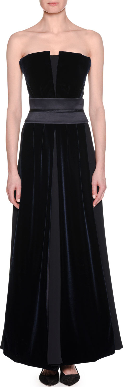 Giorgio Armani Strapless Silk Velvet-Inset Gown