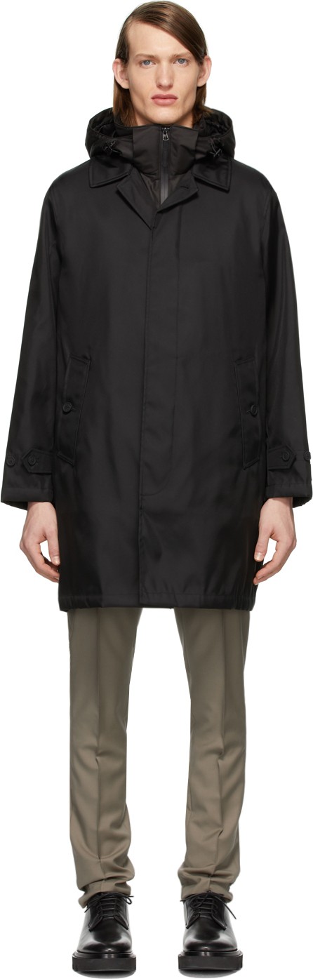 Burberry London England Black Layered Breasted Coat