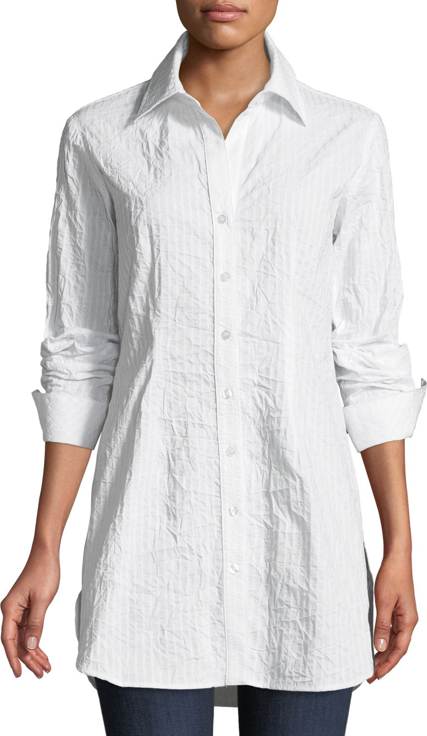 Finley Kaylynn Button-Front Long-Sleeve Crinkle Tonal-Striped Shirt