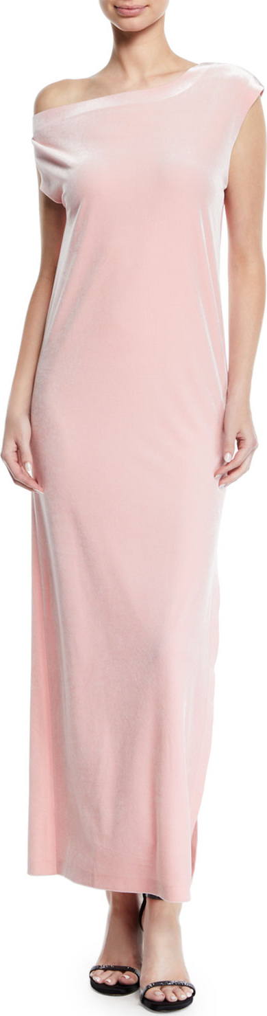 Norma Kamali Velvet Drop-Shoulder Dress, Dusty Pink