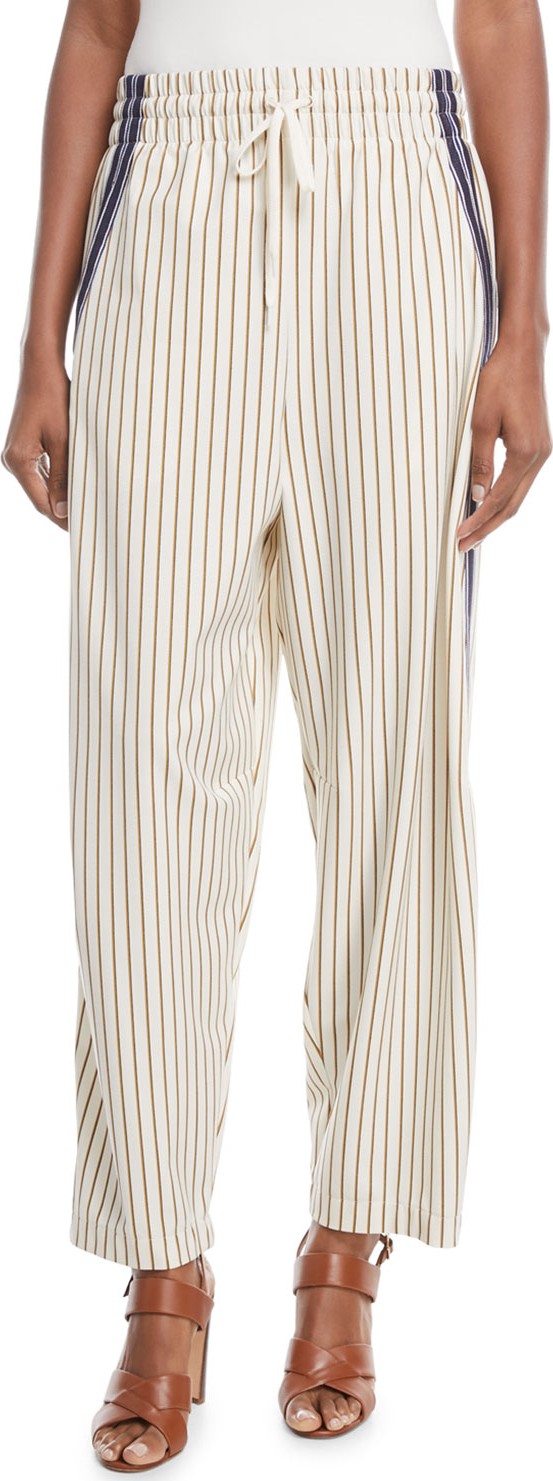 See By Chloé Pinstripe Wide-Leg Drawstring Pants