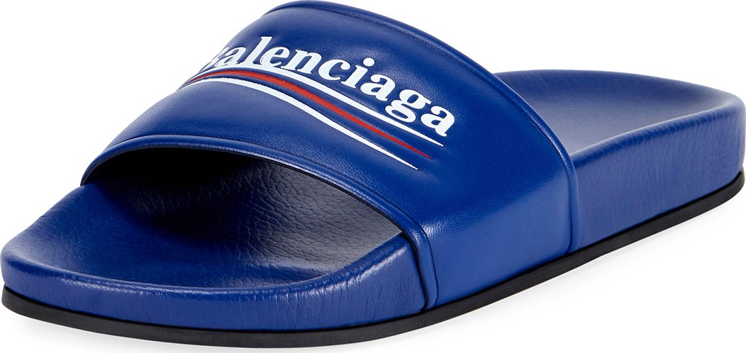Balenciaga Logo Campaign Flat Pool Slide Sandal