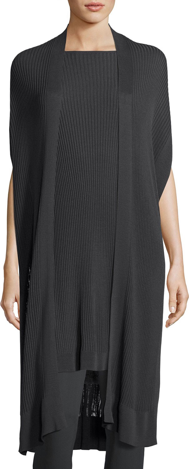 Eileen Fisher Long Sleek Tencel® Ribbed Kimono Cardigan, Plus Size