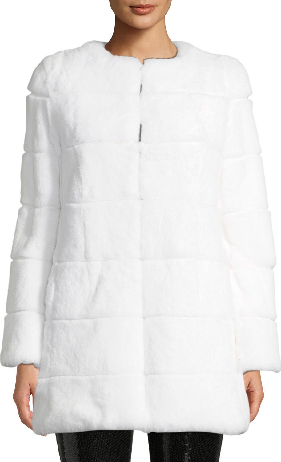 Alice + Olivia Rory Rabbit-Fur Collarless Coat Alice + Olivia Rory Rabbit-Fur Collarless Coat