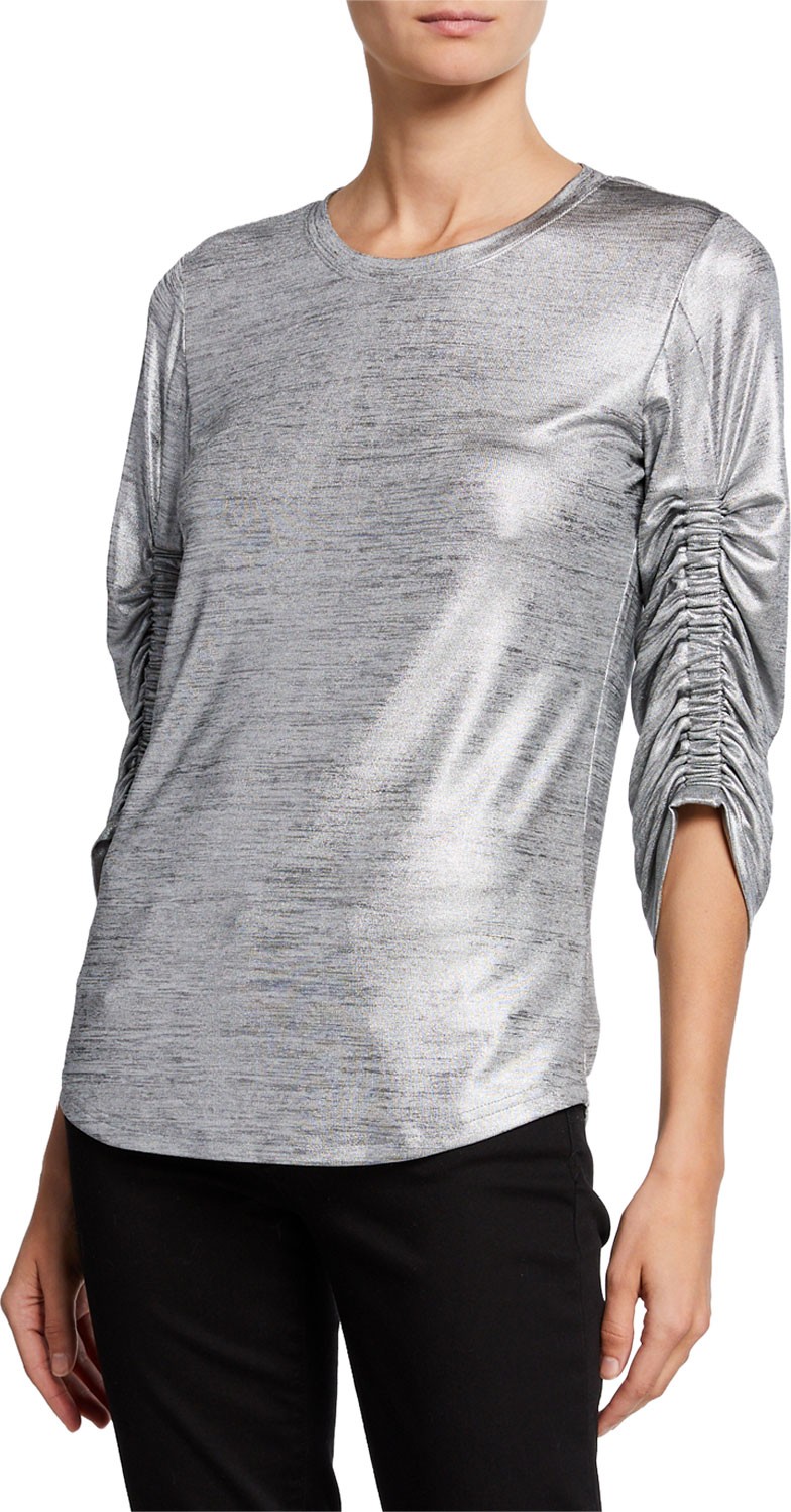 KOBI HALPERIN Calisa Ruched-Sleeve Metallic Top