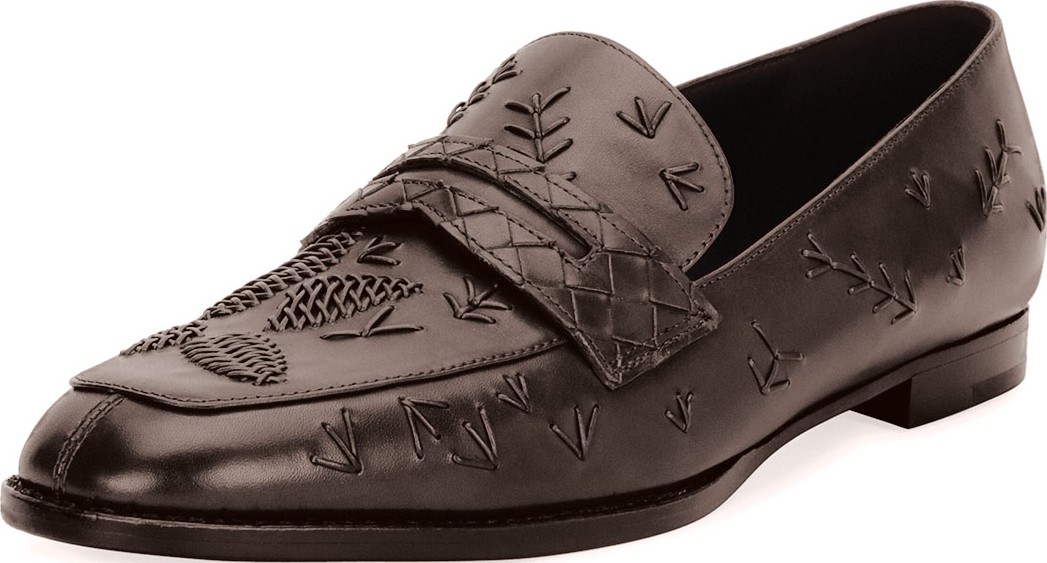Bottega Veneta Stitched Slip-On Leather Penny Loafer