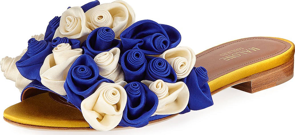 Malone Souliers Satin Rosette One-Band Slide Sandals