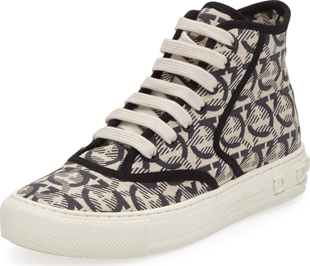 Salvatore Ferragamo Wimbledon Gancini High-Top Sneakers