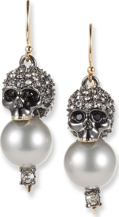 Alexis Bittar Crystal Encrusted Skull Pearl Drop Earrings