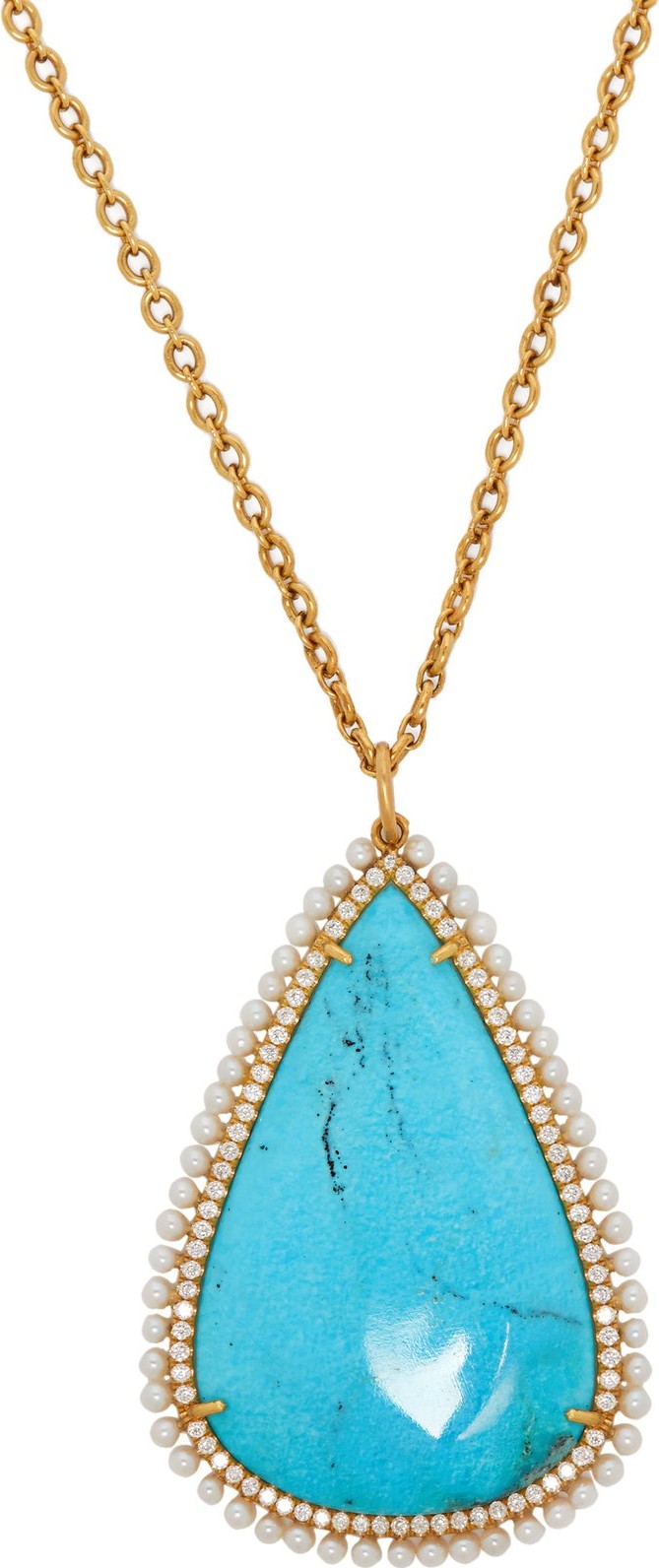 Irene Neuwirth Diamond, turquoise & pearl pendant necklace