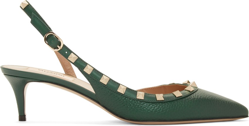 Valentino Green Valentino Garavani Rockstud Slingback Heels