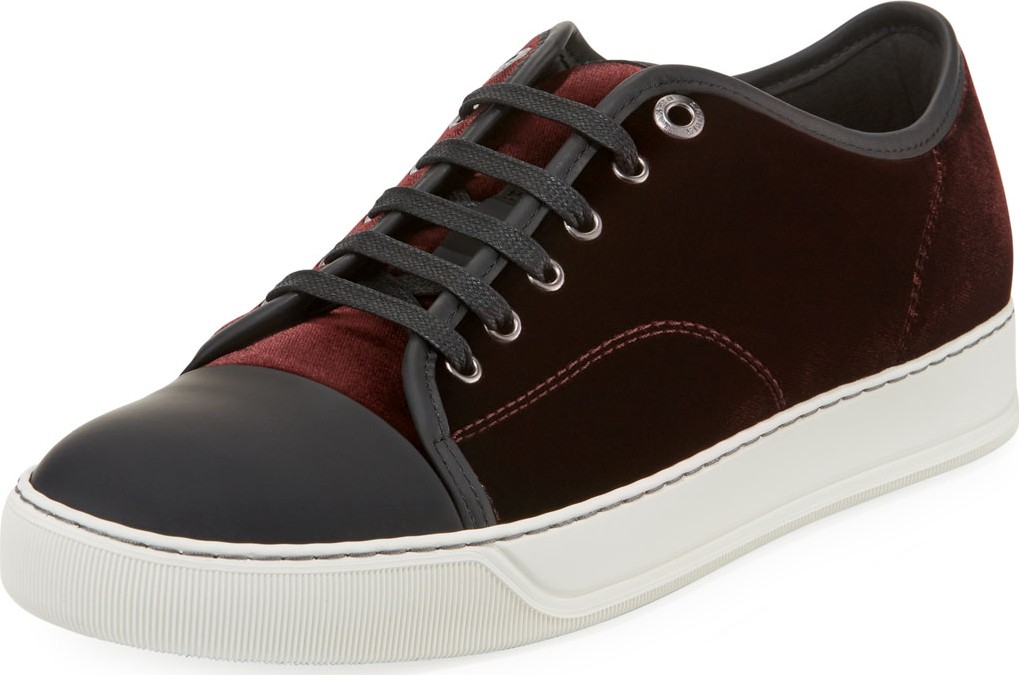 Lanvin Men's Velvet Cap-Toe Low-Top Sneakers