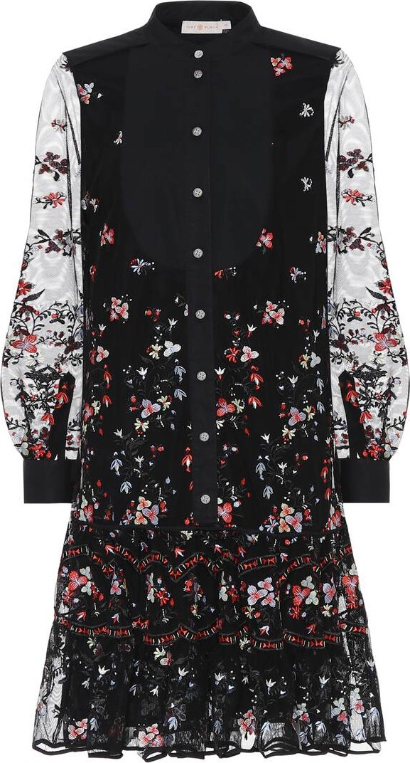 Tory Burch Embroidered tulle shirt dress