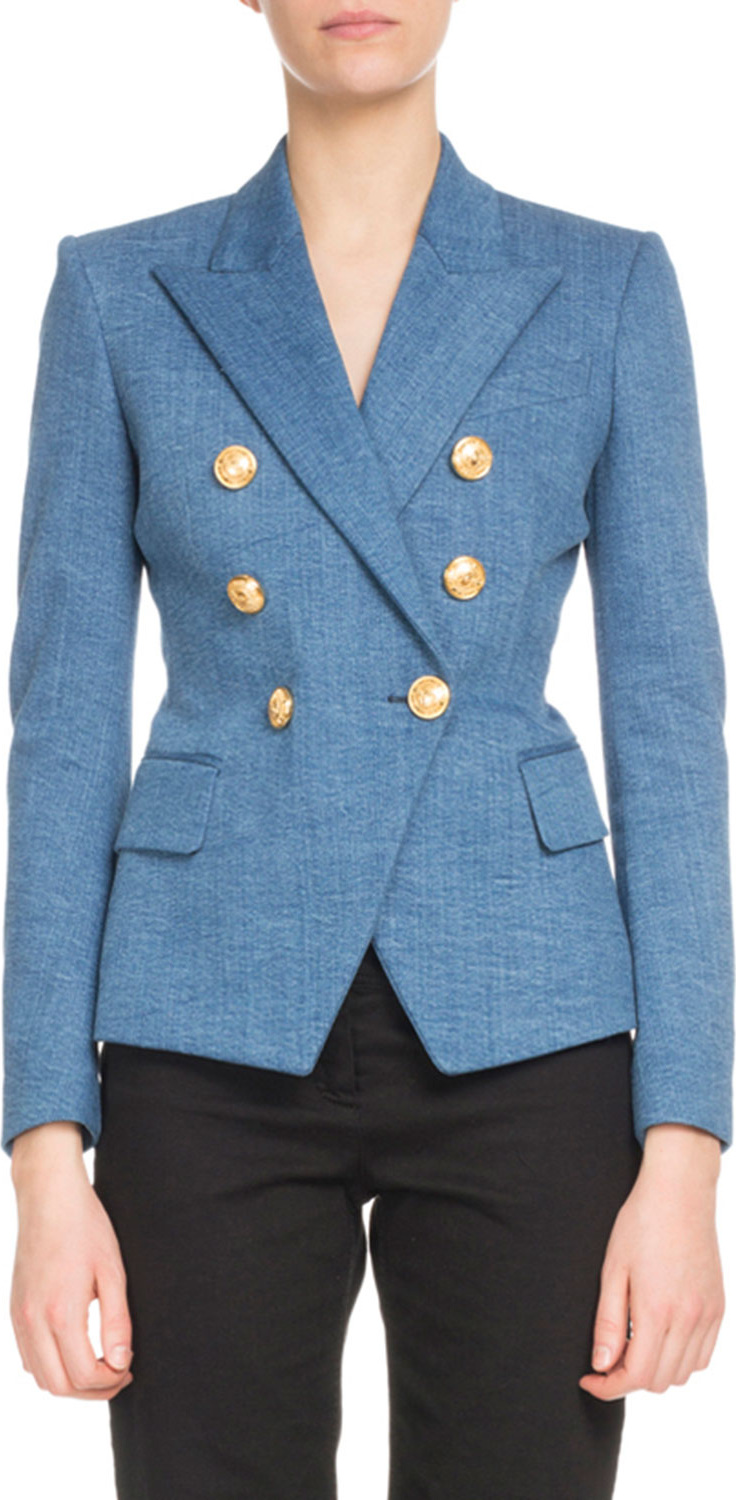 Balmain Double-Breasted Classic Denim Blazer