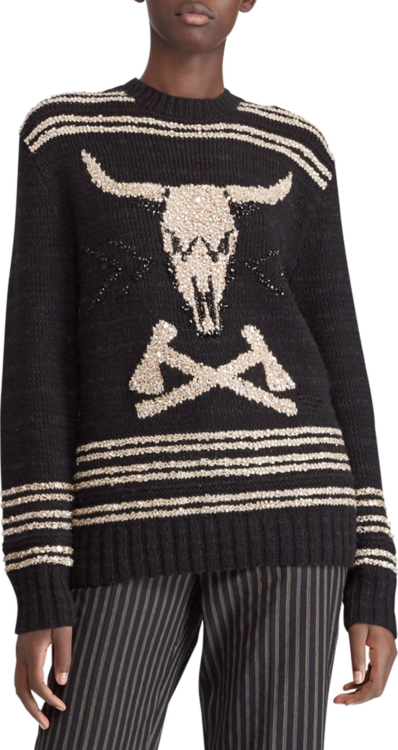 Ralph Lauren Steer Head Embroidered Crewneck Cashmere-Linen Sweater Ralph Lauren Steer Head Embroidered Crewneck Cashmere-Linen Sweater