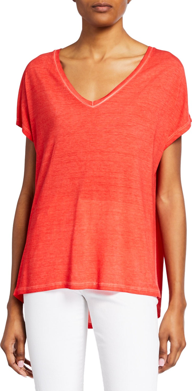 Majestic Hand Dyed V-Neck Short-Sleeve Boxy Silk Tee