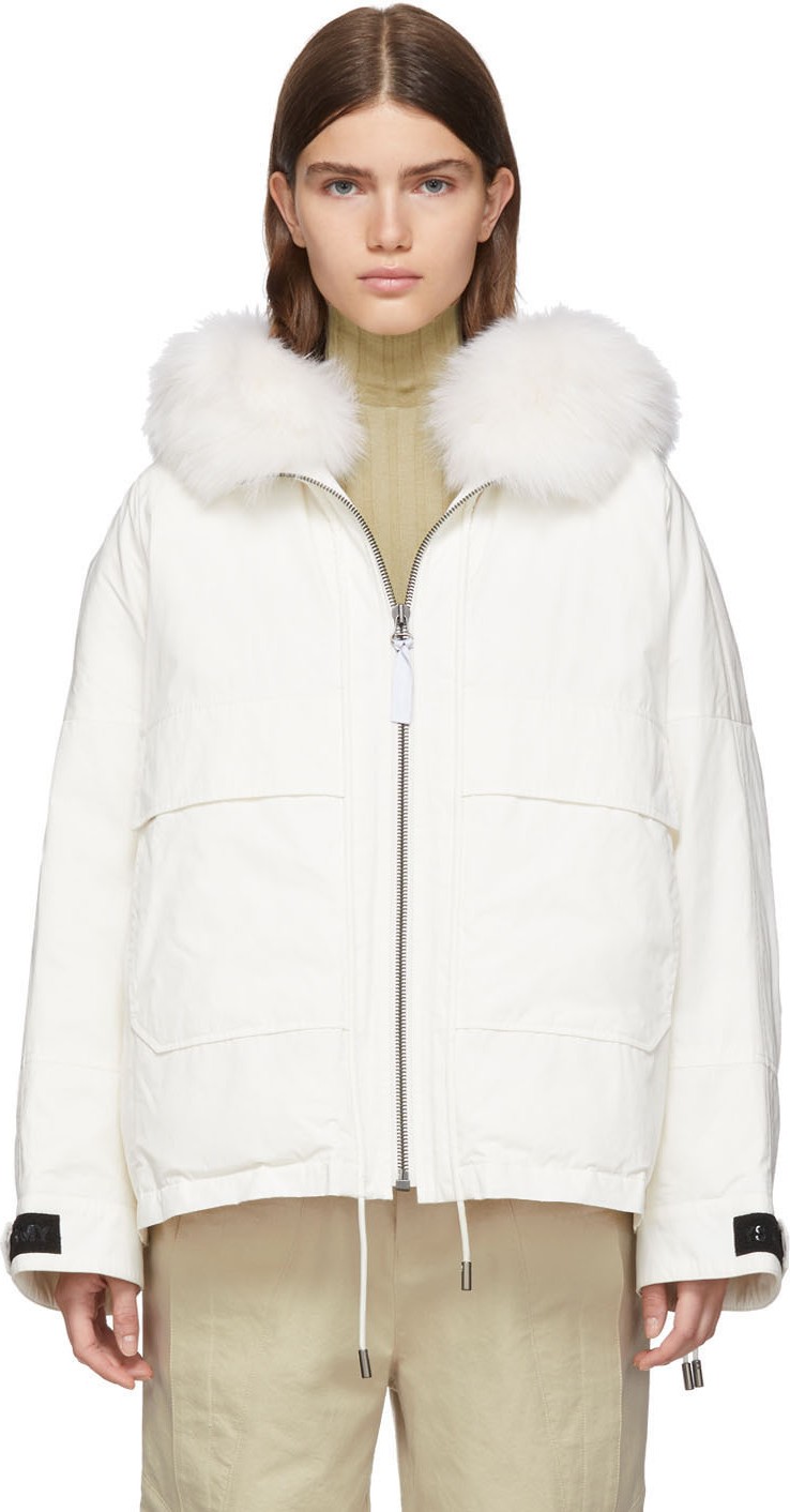Army By Yves Salomon White Down & Fur Bachette Jacket